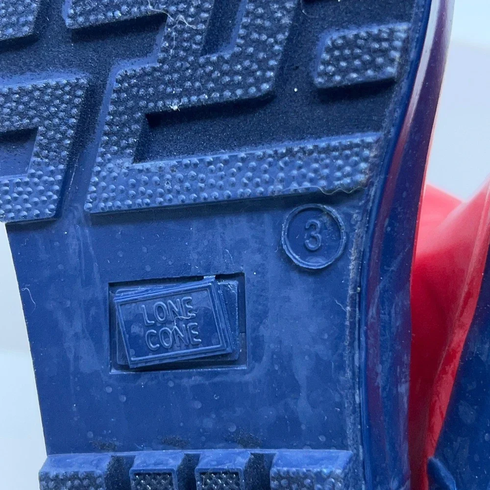 Lone Cone Kids Size 3 Red Navy Blue Waterproof Rubber Pull On Rain Boots New